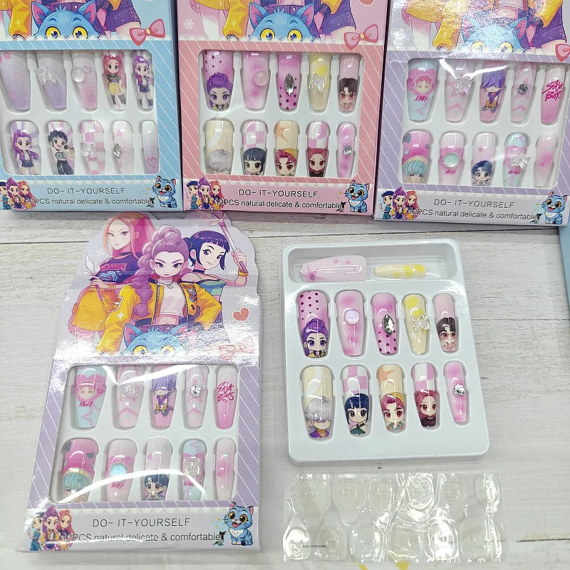 Faux Ongles Press-On Kawaii Enfant – Set Ongles Autocollants avec Colle Jelly