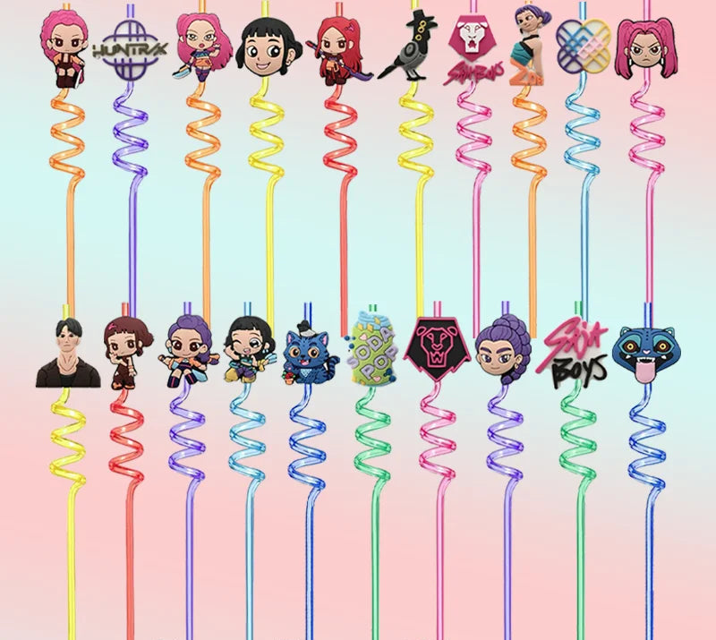 Pailles Réutilisables Anniversaire Cartoon Fantasy K-pop Hunters – Décoration Fête Enfant