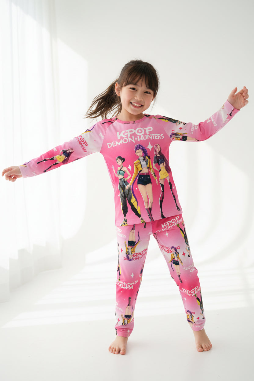 Pyjama Fille Enfant 2 Pièces – Haut Manches Longues et Pantalon Style Cartoon Fantasy K-pop