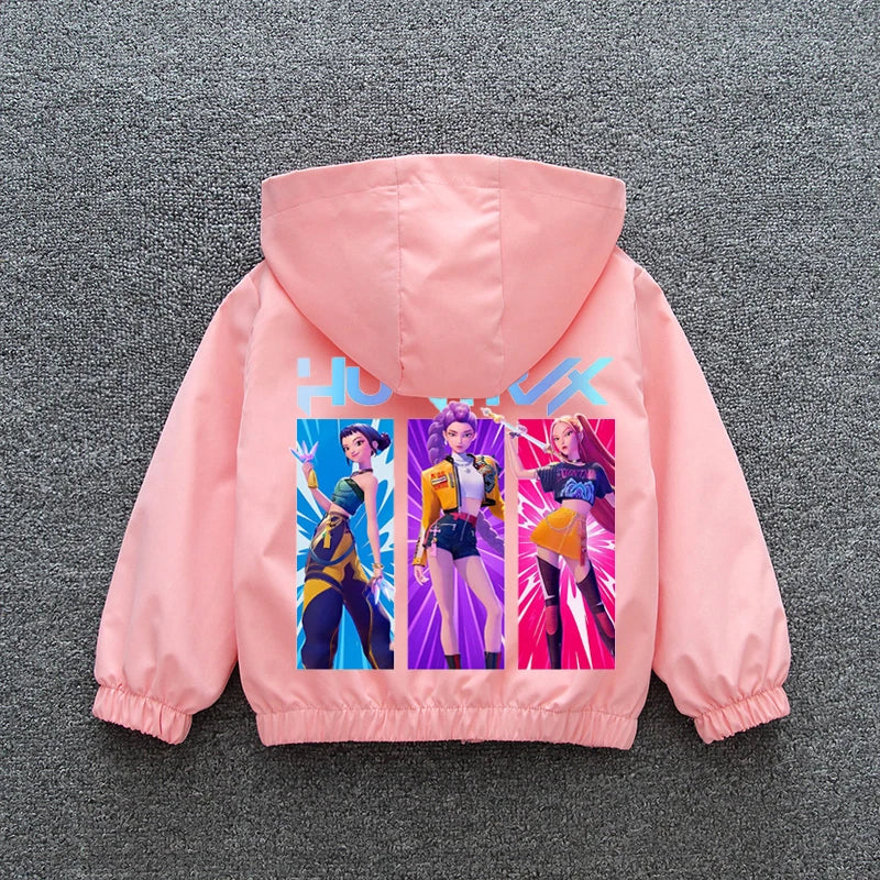 Veste Coupe-Vent Fille Enfant à Capuche – Style Cartoon Fantasy K-pop Imperméable