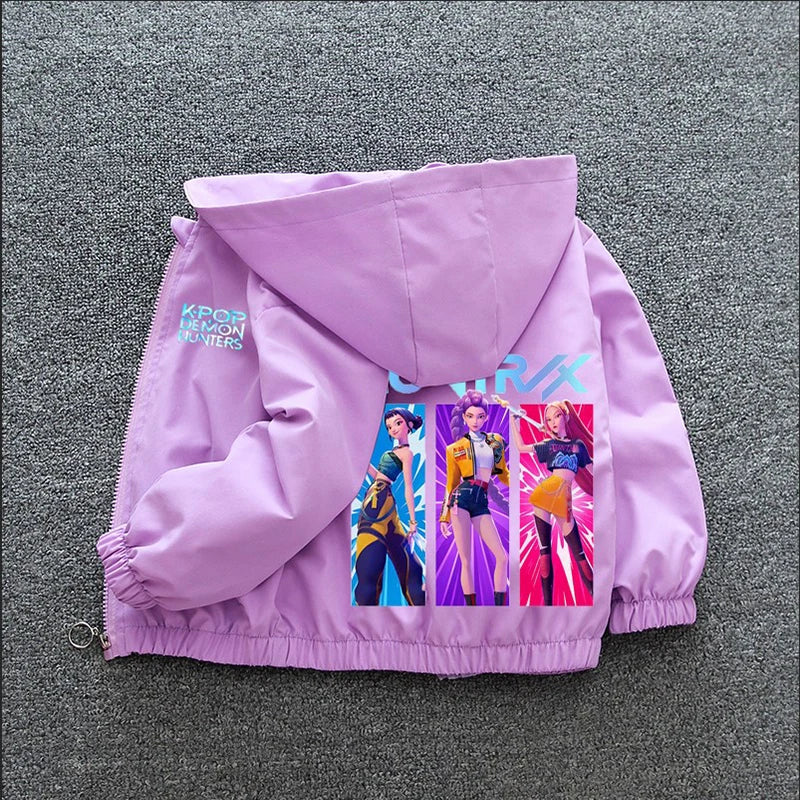 Veste Coupe-Vent Fille Enfant à Capuche – Style Cartoon Fantasy K-pop Imperméable