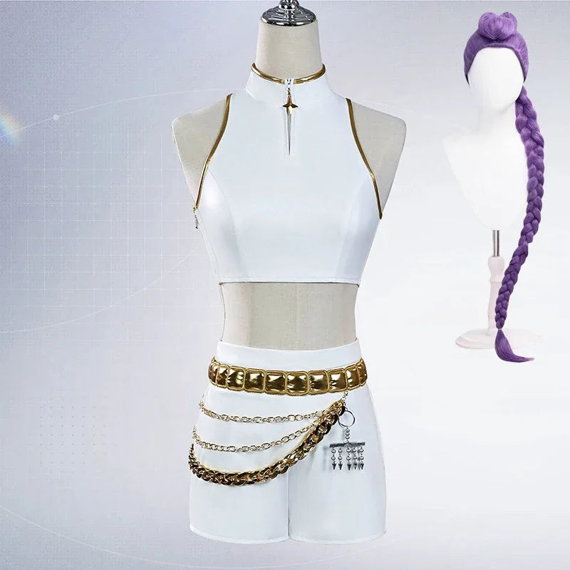 Déguisement Cosplay Chanteuse Fantasy K-pop Blanc – Ensemble Femme avec Perruque