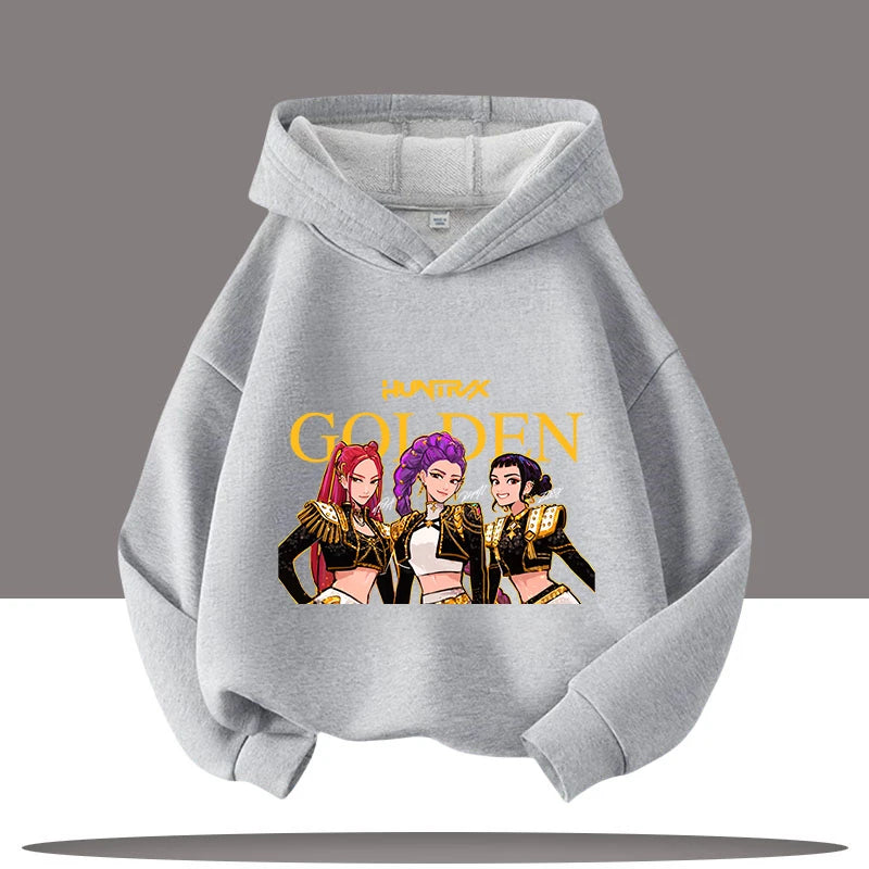Sweat à Capuche "Golden Hunter" – Style K-Pop Streetwear pour Enfants