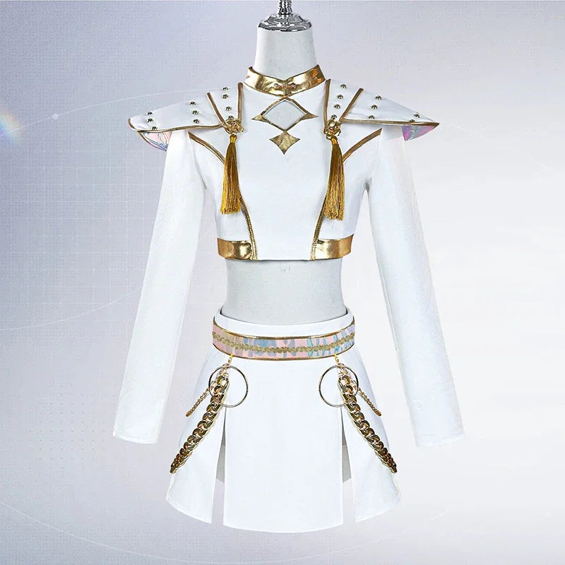 Déguisement Cosplay Chanteuse Fantasy K-pop Blanc – Ensemble Femme avec Perruque