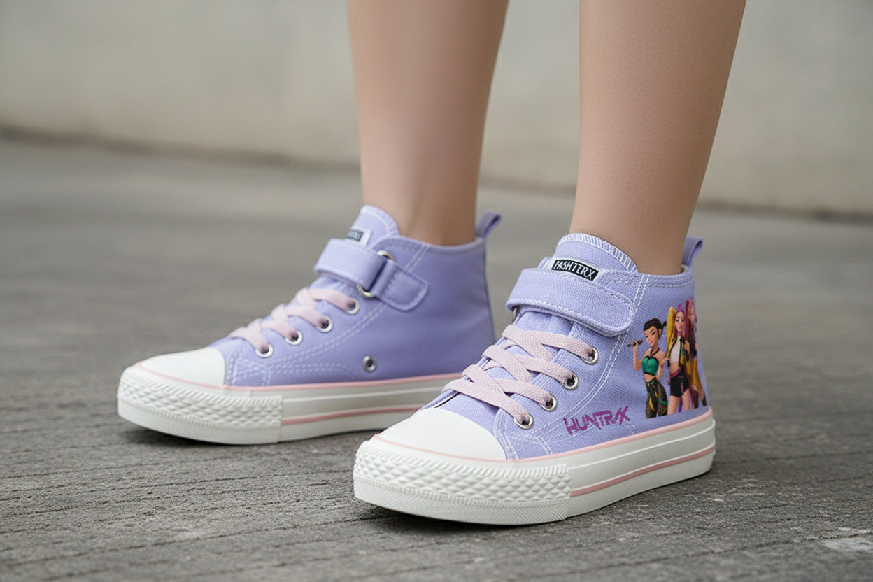 Baskets Montantes Enfant Style K-pop – Chaussures Toile Blanches Fille & Garçon