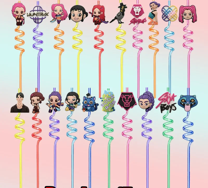 Pailles Réutilisables Anniversaire Cartoon Fantasy K-pop Hunters – Décoration Fête Enfant