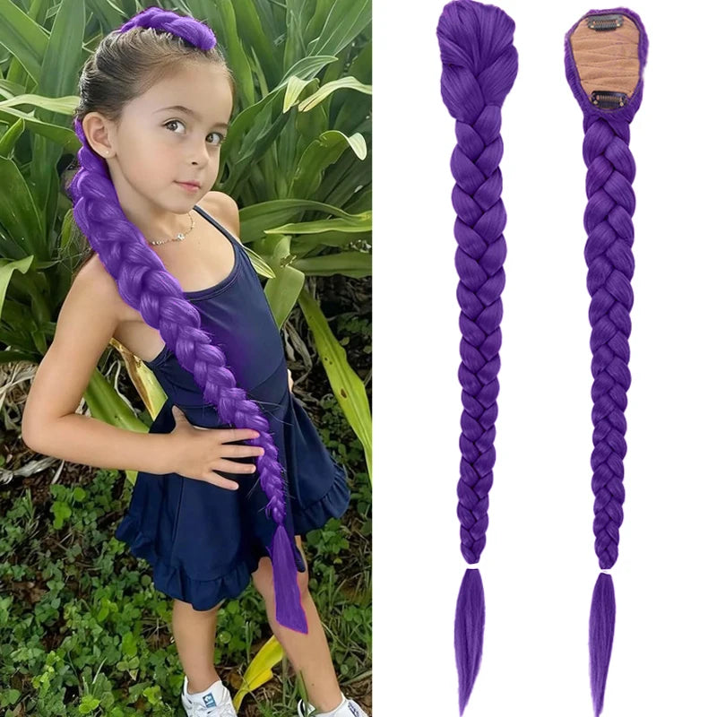 Extension Cheveux Enfant Violet Queue de Cheval Longue 66 cm – Mèche Synthétique avec Clips