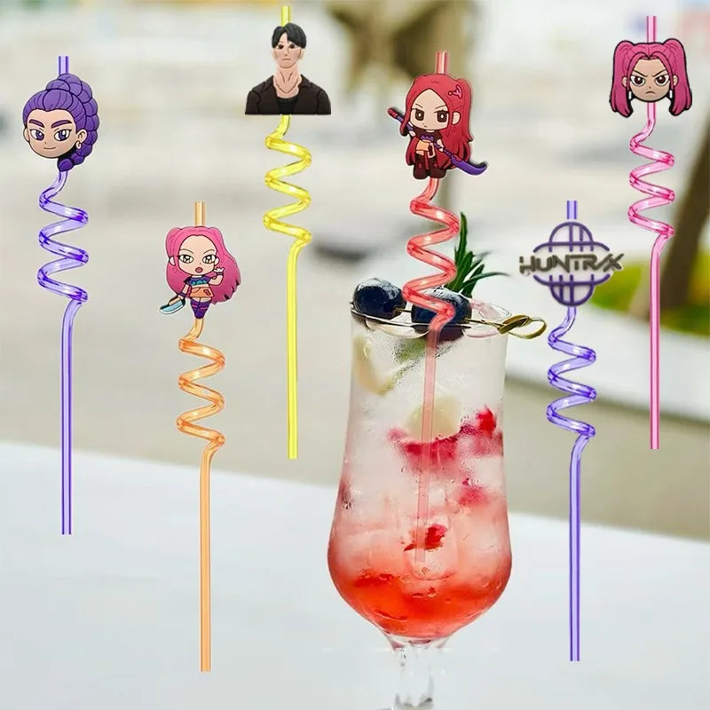 Pailles Réutilisables Anniversaire Cartoon Fantasy K-pop Hunters – Décoration Fête Enfant