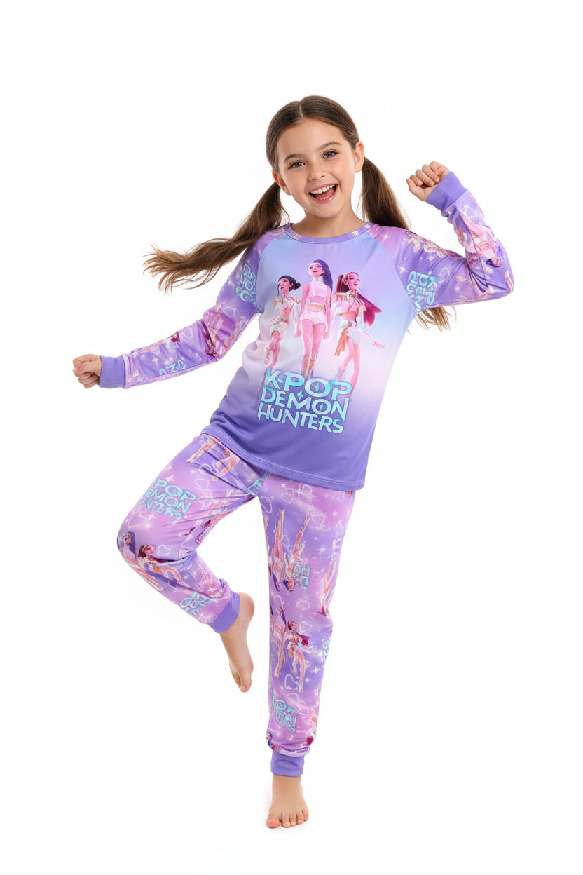 Pyjama Fille Enfant 2 Pièces – Haut Manches Longues et Pantalon Style Cartoon Fantasy K-pop