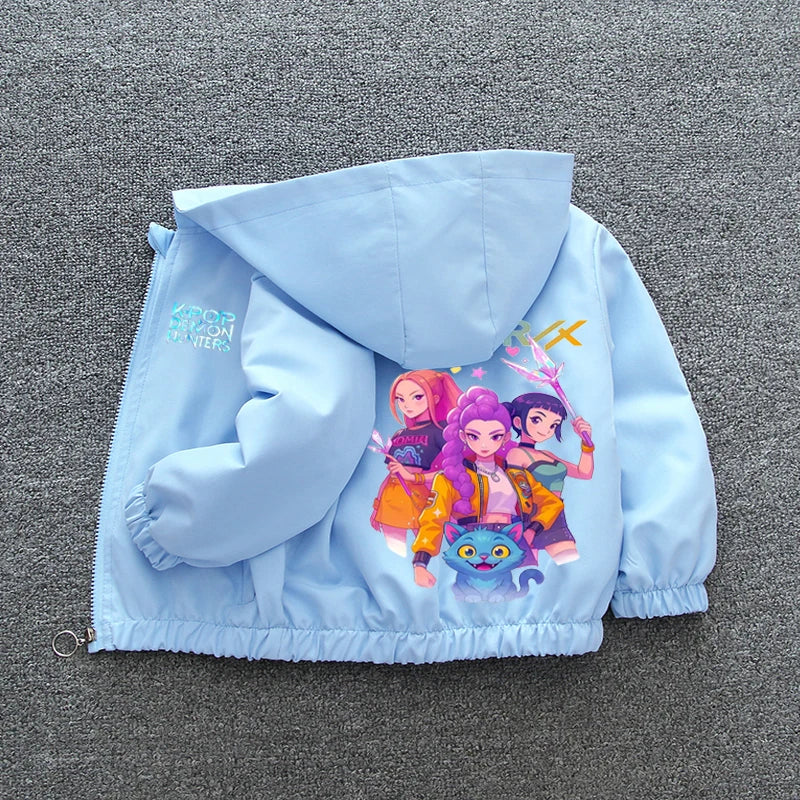 Veste Coupe-Vent Fille Enfant à Capuche – Style Cartoon Fantasy K-pop Imperméable