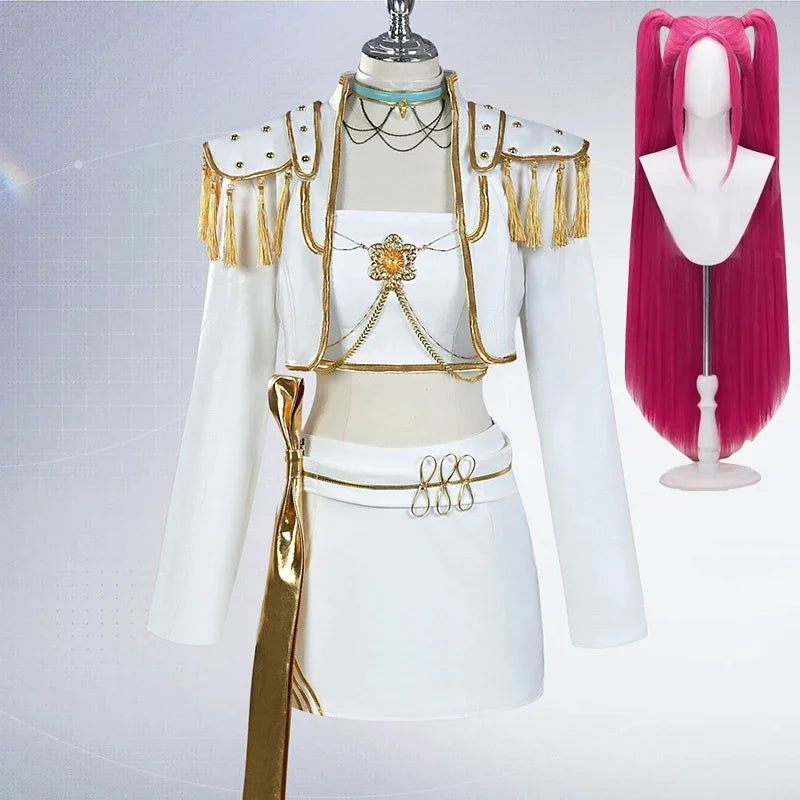 Déguisement Cosplay Chanteuse Fantasy K-pop Blanc – Ensemble Femme avec Perruque