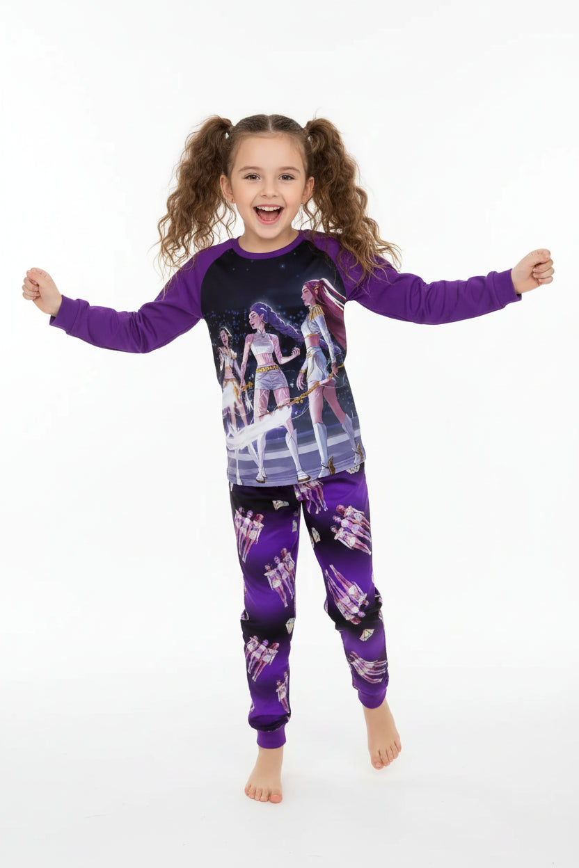 Pyjama Fille Enfant 2 Pièces – Haut Manches Longues et Pantalon Style Cartoon Fantasy K-pop
