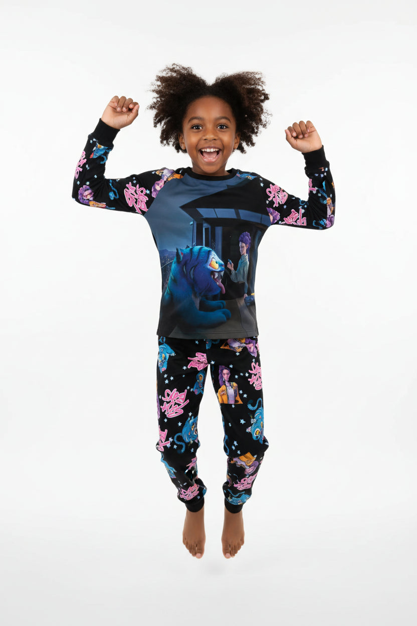 Pyjama Fille Enfant 2 Pièces – Haut Manches Longues et Pantalon Style Cartoon Fantasy K-pop