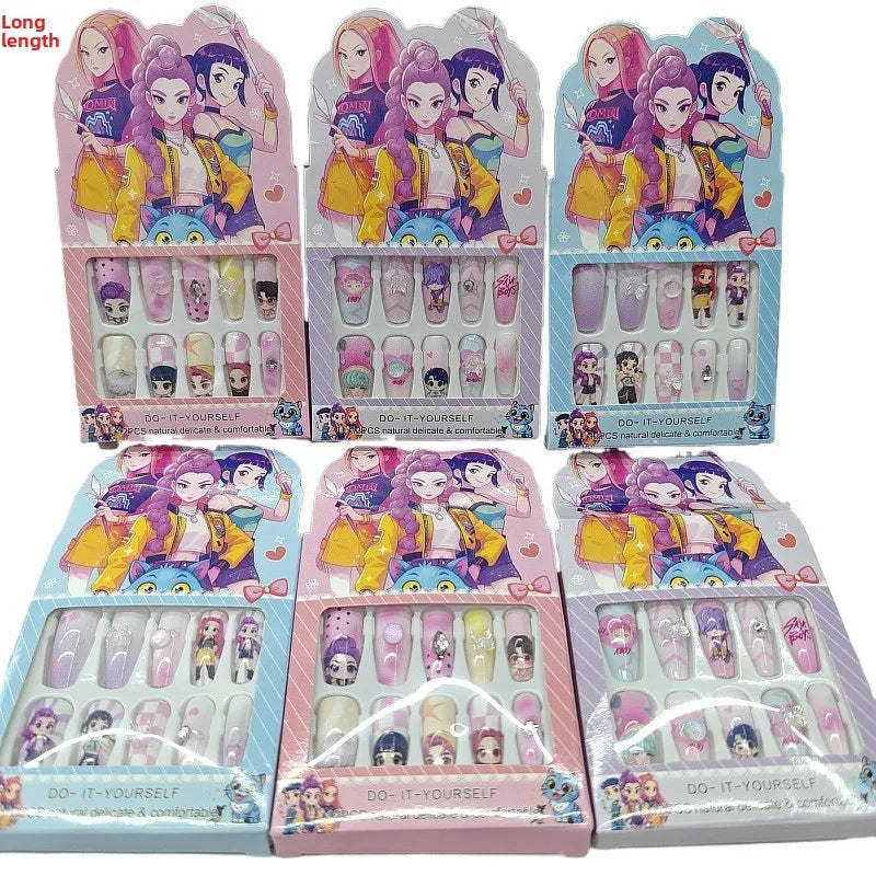 Faux Ongles Press-On Kawaii Enfant – Set Ongles Autocollants avec Colle Jelly