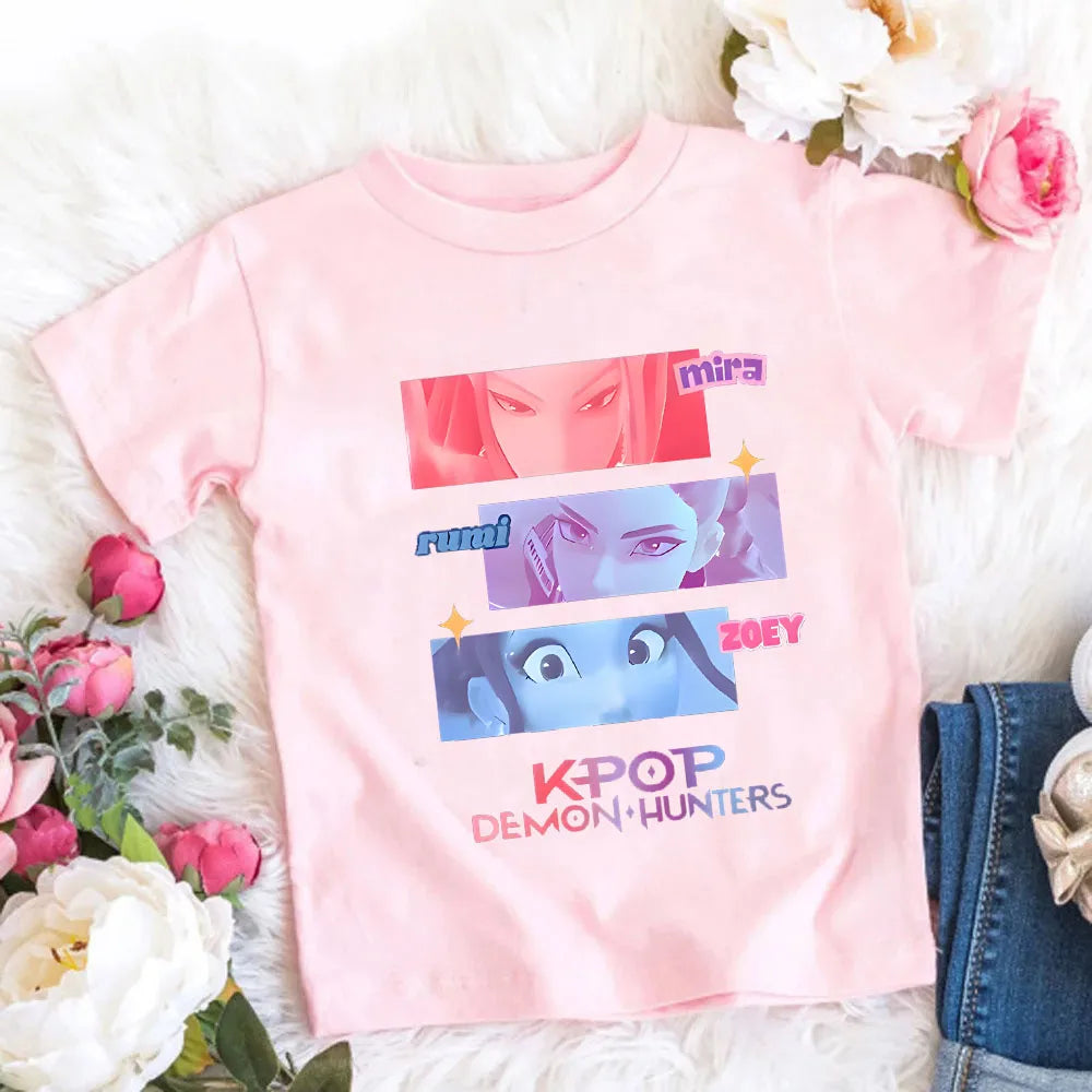 T-shirt Fille Coton Col Rond – Style Cartoon Fantasy K-pop Tendance