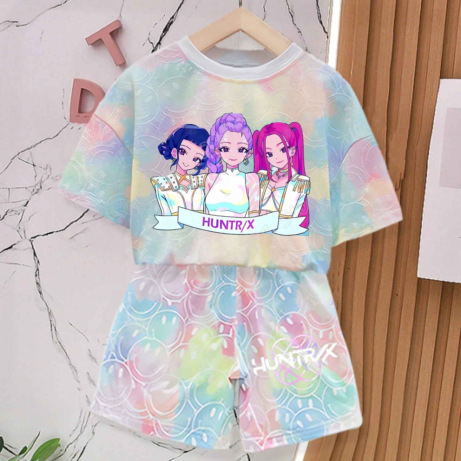 Ensemble Fille Été T-shirt et Pantalon – Style Kawaii Cartoon Fantasy K-pop Hunters