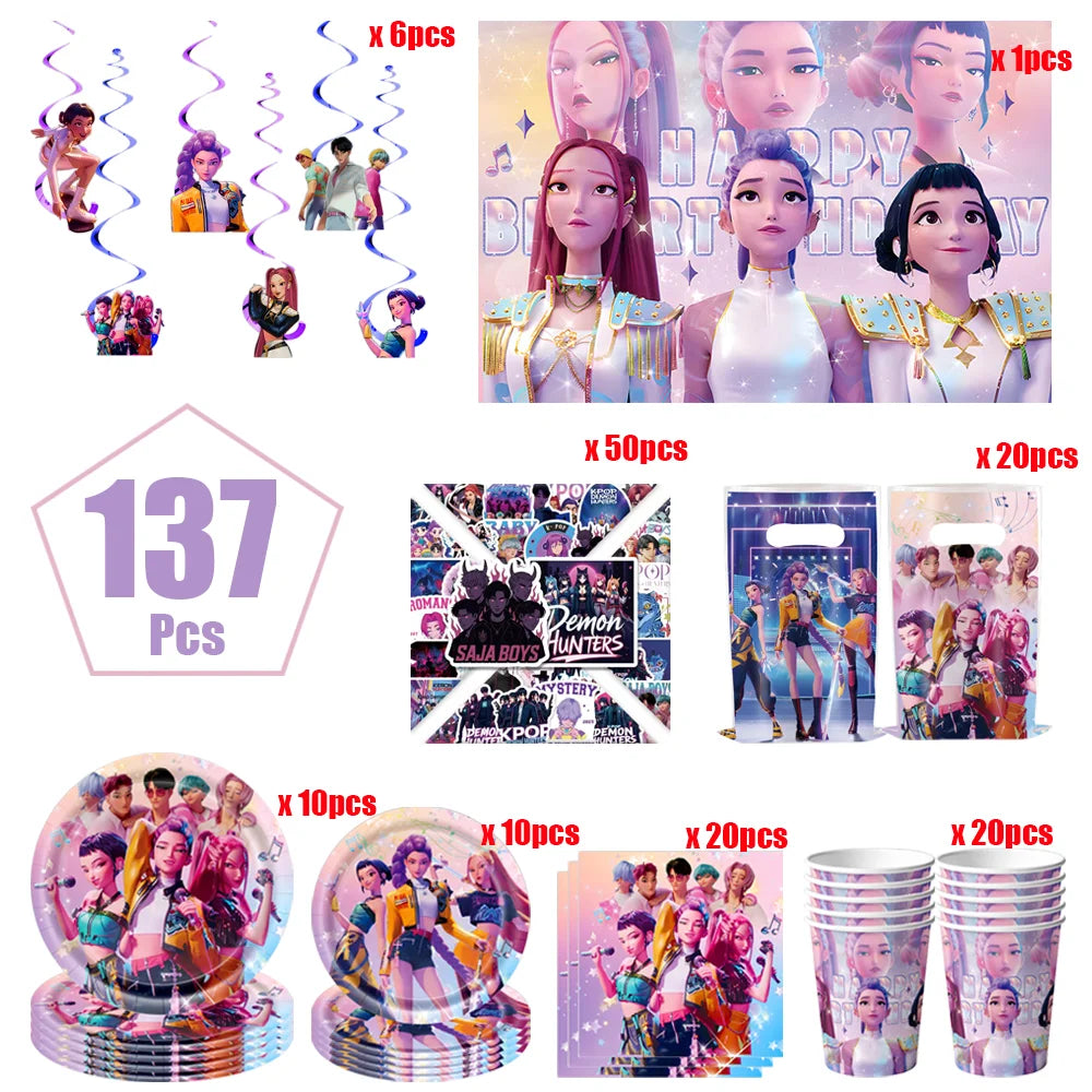 Kit Décoration Anniversaire Enfant – Set Fête Tablecloth Assiettes Gobelets & Accessoires