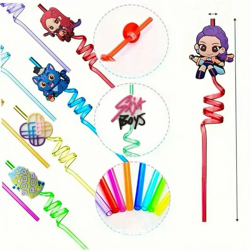 Pailles Réutilisables Anniversaire Cartoon Fantasy K-pop Hunters – Décoration Fête Enfant