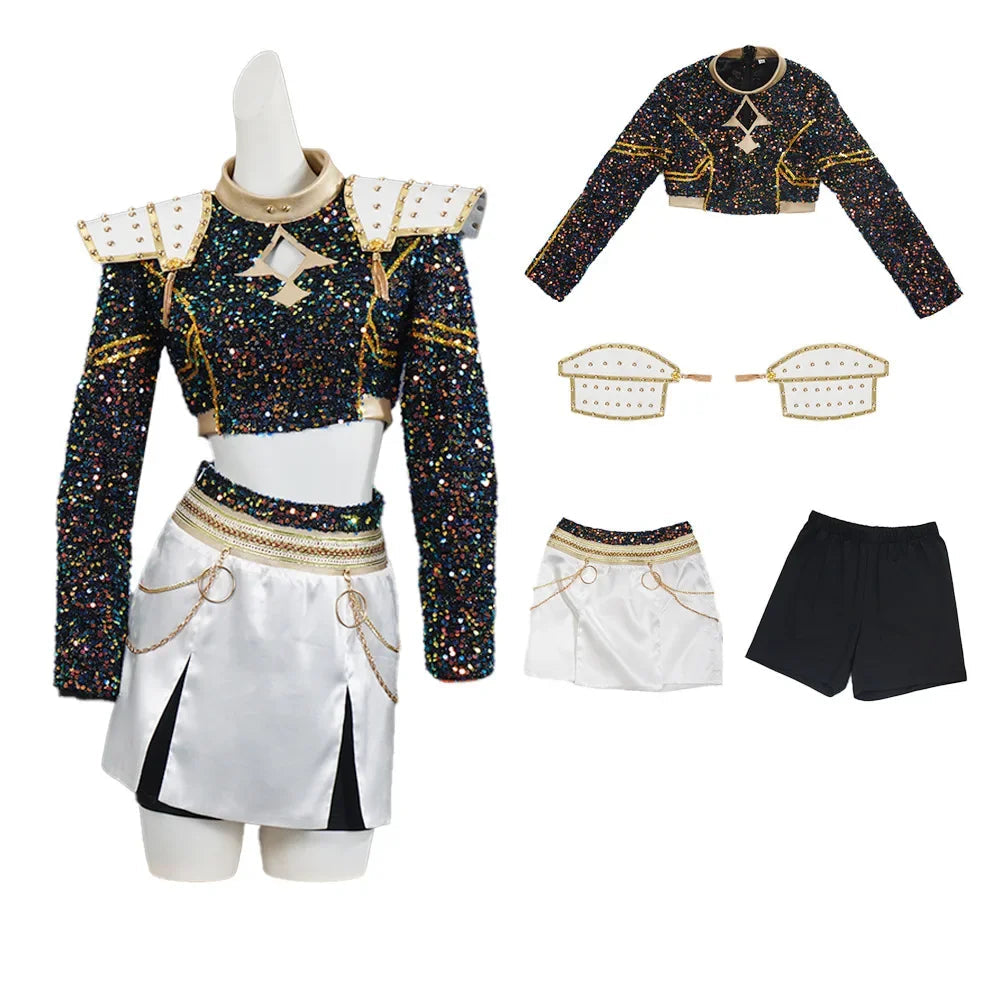 Déguisement Chasseuse Fantasy K-pop Brillant – Ensemble Cosplay Femme & Fille avec Perruque
