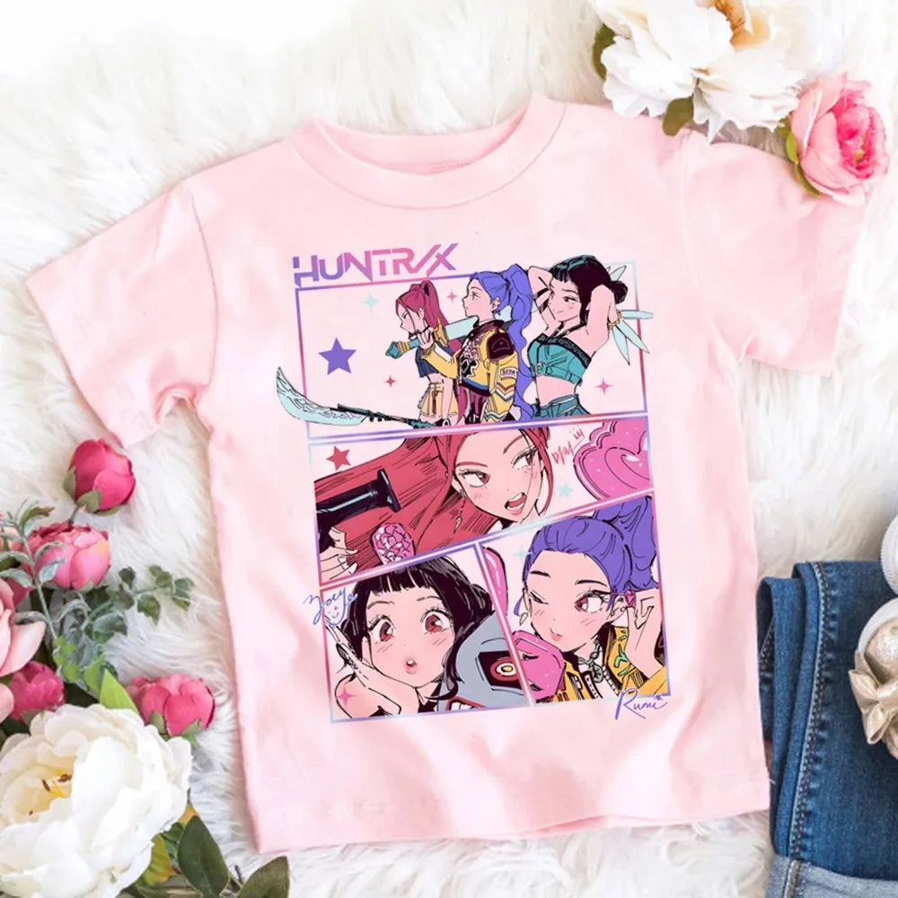 T-shirt Fille Coton Col Rond – Style Cartoon Fantasy K-pop Tendance