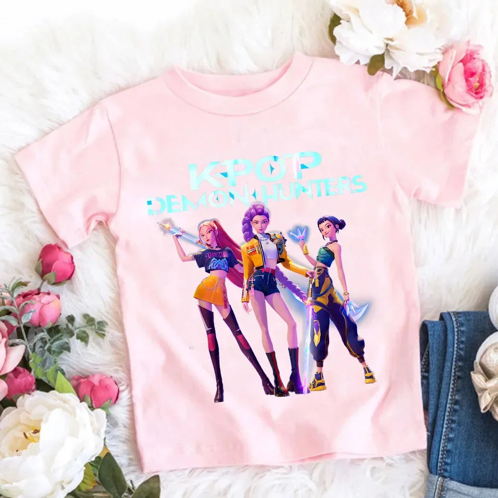 T-shirt Fille Coton Col Rond – Style Cartoon Fantasy K-pop Tendance