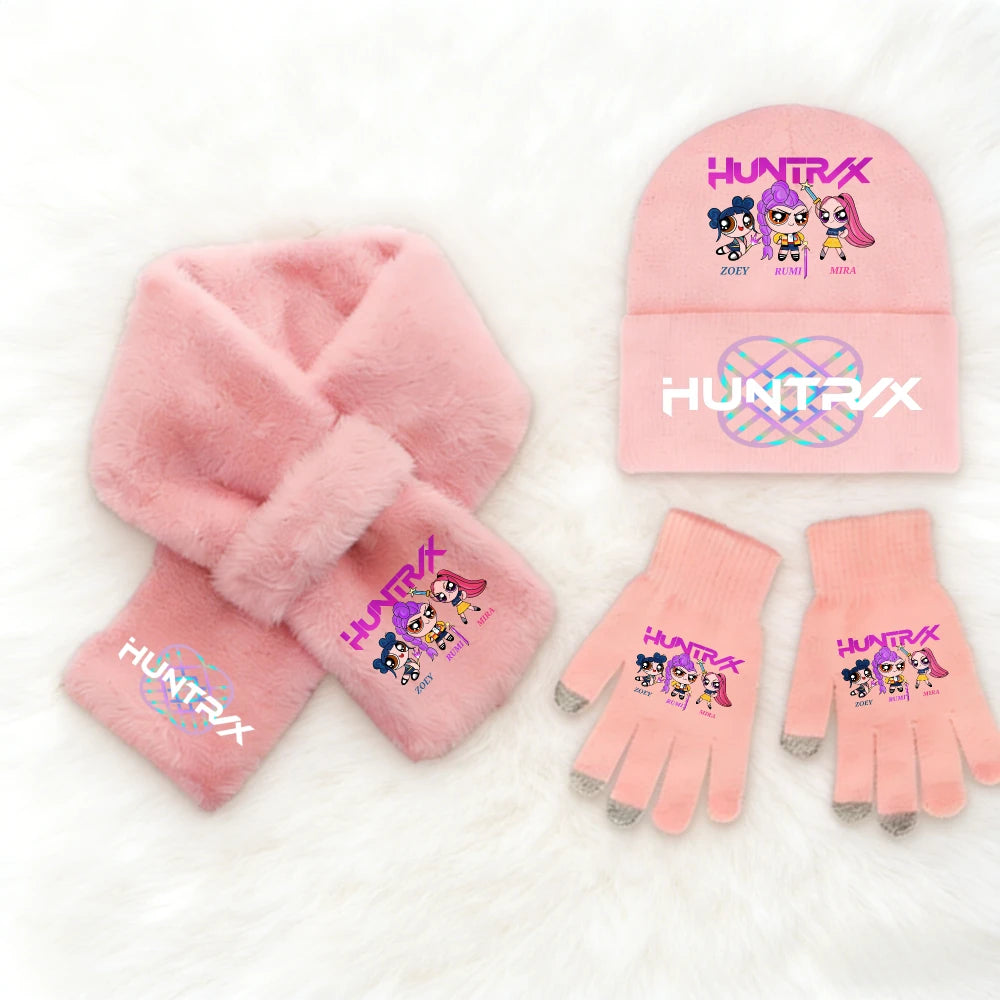 Ensemble Hiver Enfant 3 Pièces Bonnet Écharpe Gants – Style Cartoon Fantasy K-pop Hunters