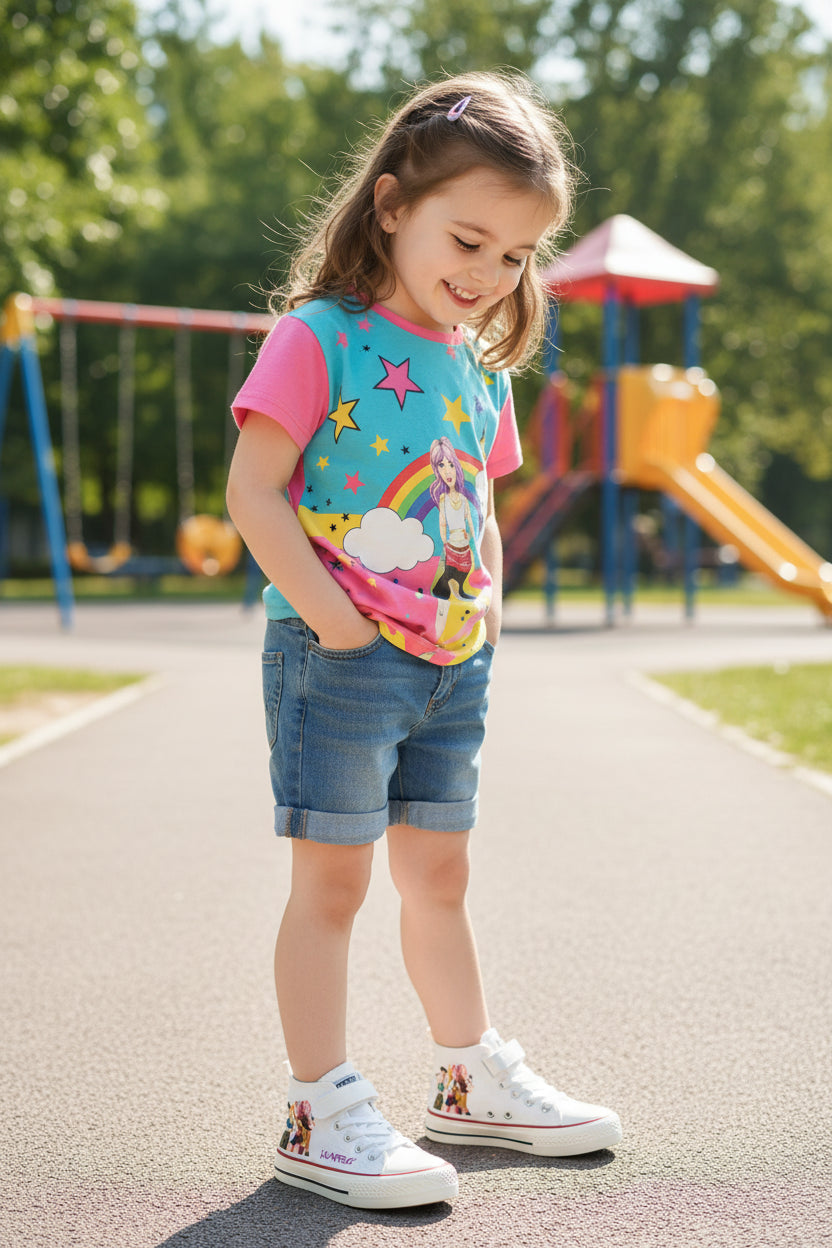 Baskets Montantes Enfant Style K-pop – Chaussures Toile Blanches Fille & Garçon