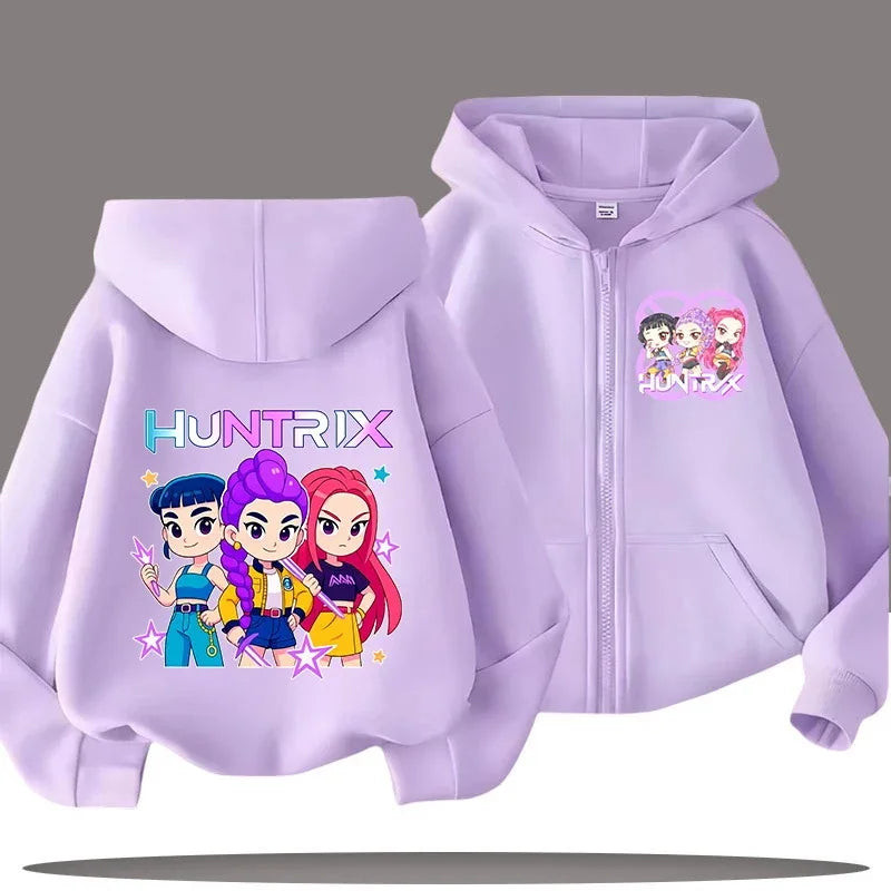 Sweat Enfant à Capuche Zippé Cartoon Fantasy K-pop Hunters – Veste Décontractée