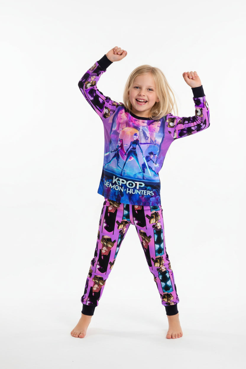 Pyjama Fille Enfant 2 Pièces – Haut Manches Longues et Pantalon Style Cartoon Fantasy K-pop