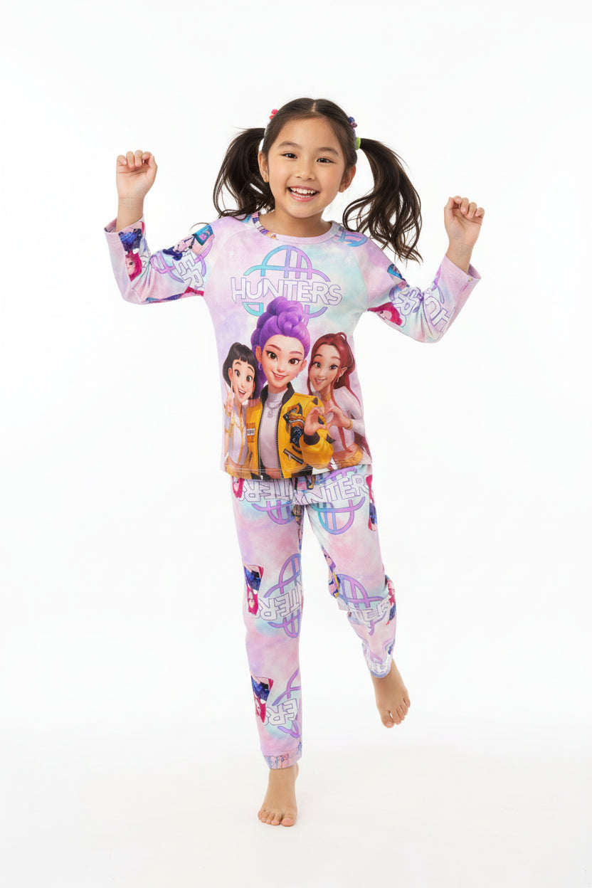 Pyjama Fille Enfant 2 Pièces – Haut Manches Longues et Pantalon Style Cartoon Fantasy K-pop