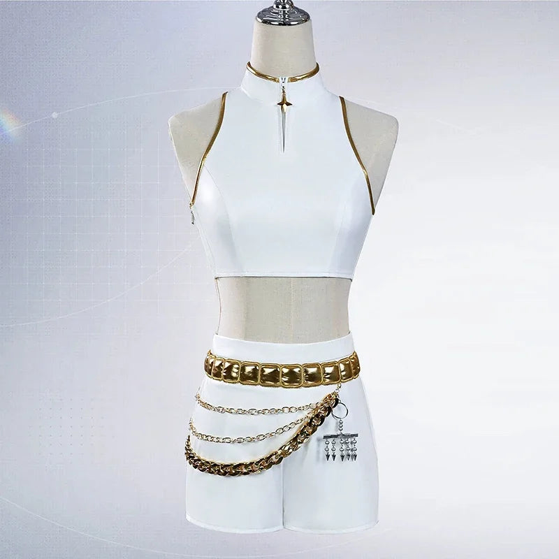 Déguisement Cosplay Chanteuse Fantasy K-pop Blanc – Ensemble Femme avec Perruque