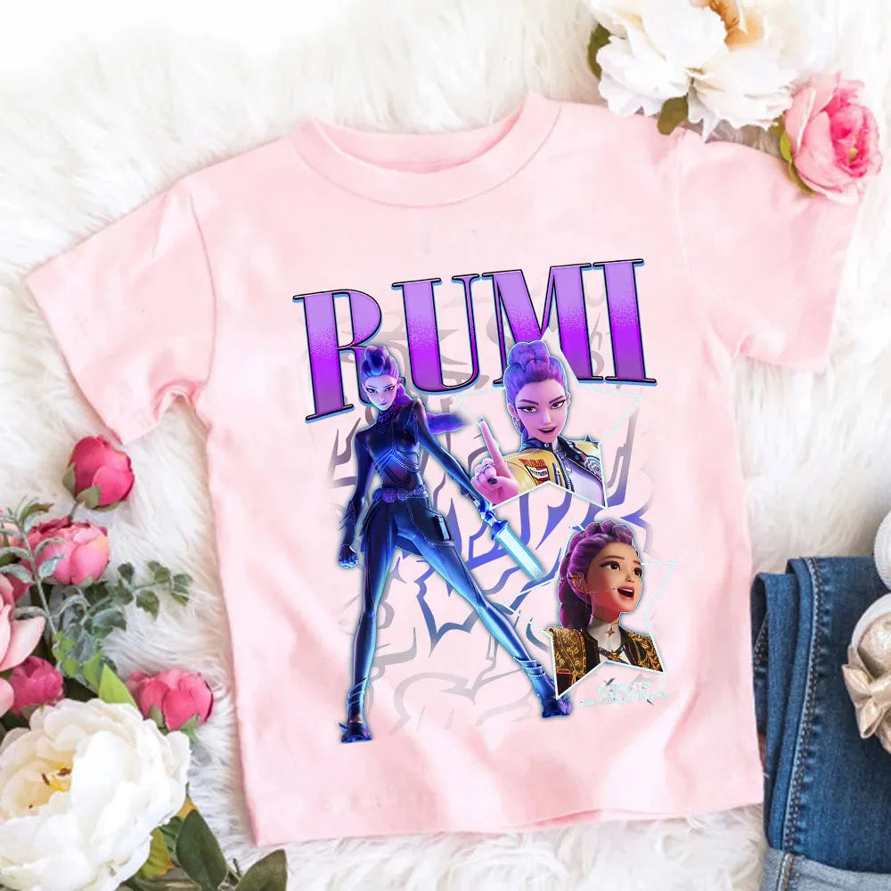 T-shirt Fille Coton Col Rond – Style Cartoon Fantasy K-pop Tendance