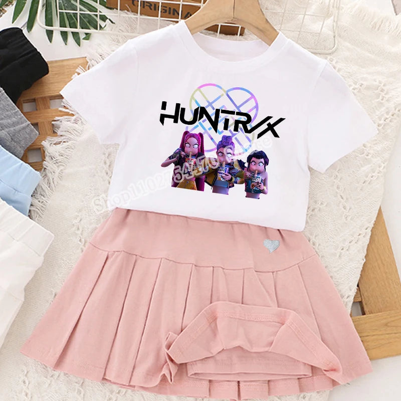 Ensemble Fille Jupe Plissée Fantasy K-pop Hunters – Tenue Été Cartoon Kawaii