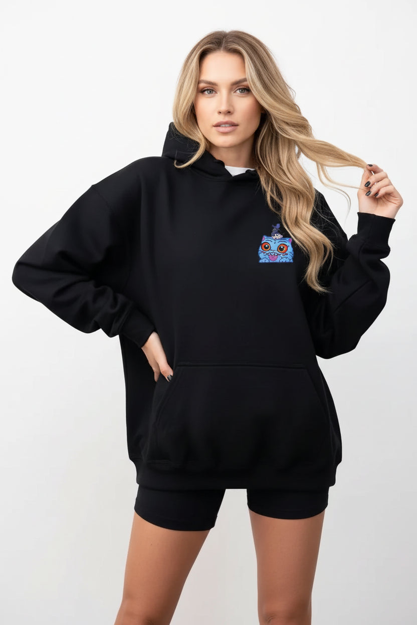 Hoodie Femme Tigre Bleu Graphique – Sweat Streetwear Harajuku Double Face