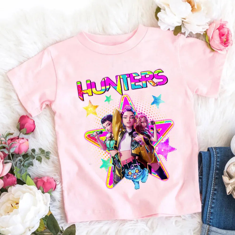 T-shirt Fille Coton Col Rond – Style Cartoon Fantasy K-pop Tendance