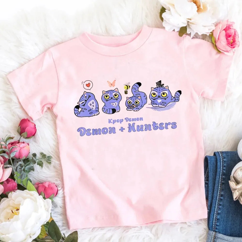 T-shirt Fille Coton Col Rond – Style Cartoon Fantasy K-pop Tendance