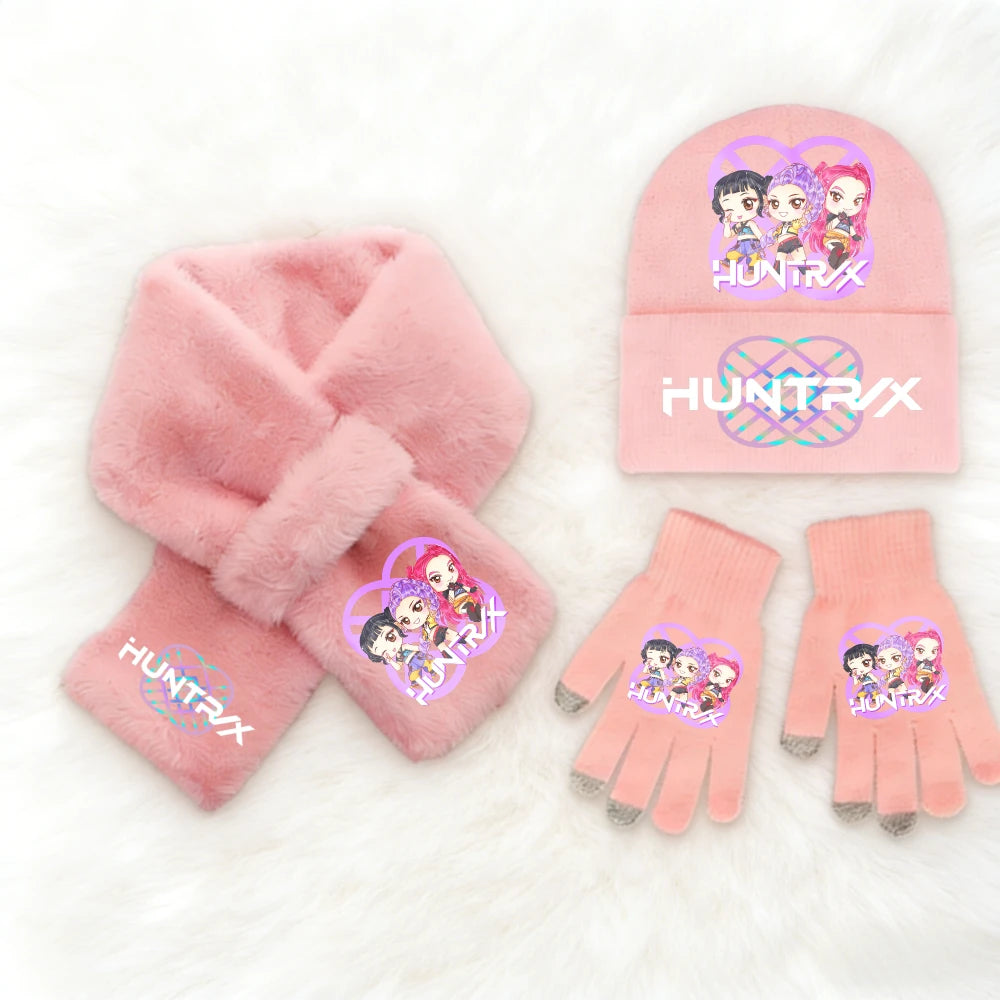 Ensemble Hiver Enfant 3 Pièces Bonnet Écharpe Gants – Style Cartoon Fantasy K-pop Hunters
