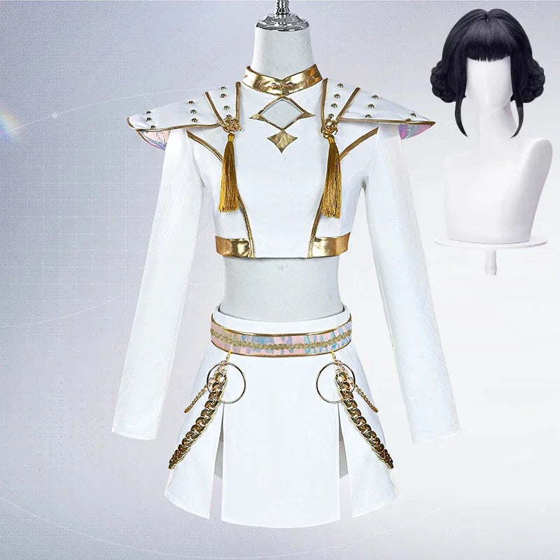 Déguisement Cosplay Chanteuse Fantasy K-pop Blanc – Ensemble Femme avec Perruque