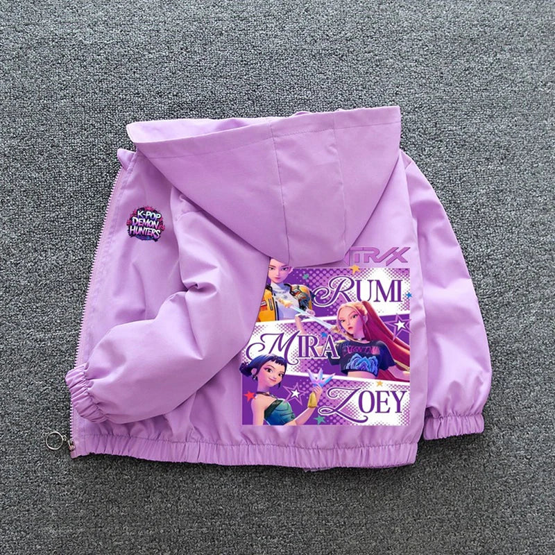Veste Coupe-Vent Fille Enfant à Capuche – Style Cartoon Fantasy K-pop Imperméable