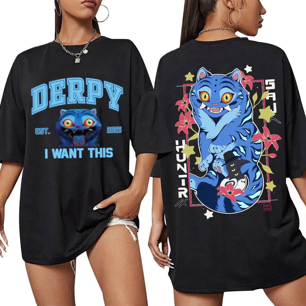 T-shirt Unisexe Tigre Cartoon Fantasy K-pop Hunters – Style Streetwear Oversize