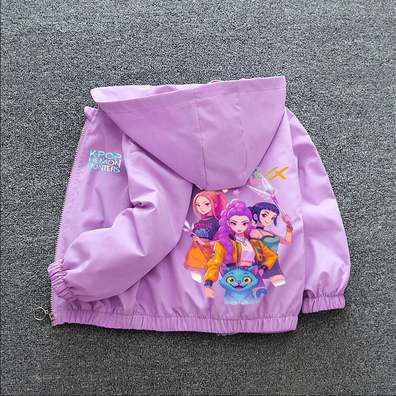 Veste Coupe-Vent Fille Enfant à Capuche – Style Cartoon Fantasy K-pop Imperméable