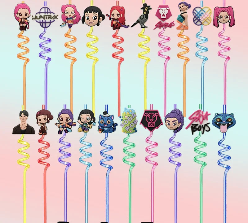 Pailles Réutilisables Anniversaire Cartoon Fantasy K-pop Hunters – Décoration Fête Enfant