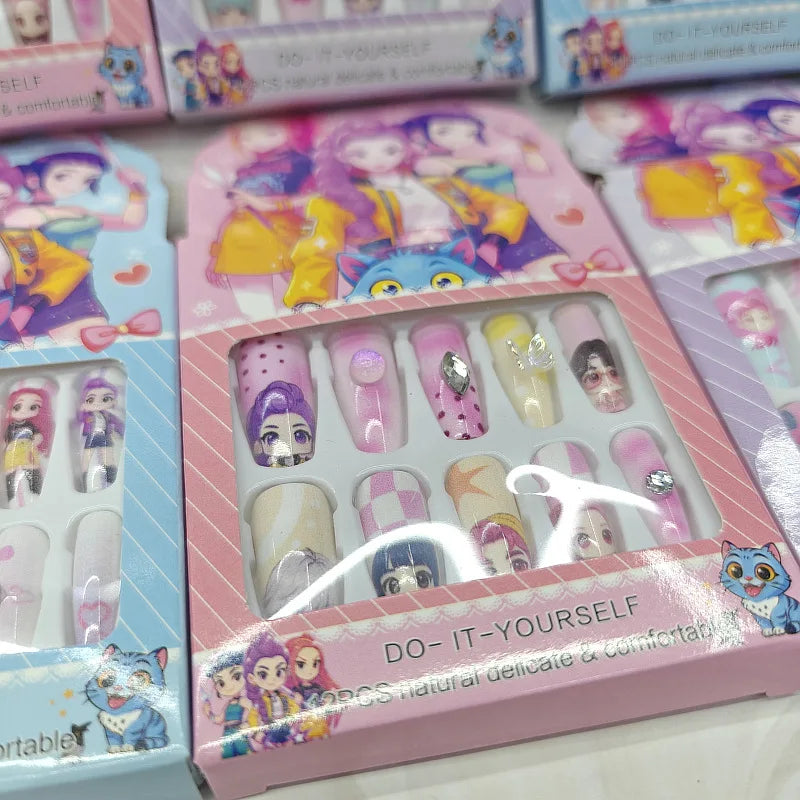 Faux Ongles Press-On Kawaii Enfant – Set Ongles Autocollants avec Colle Jelly