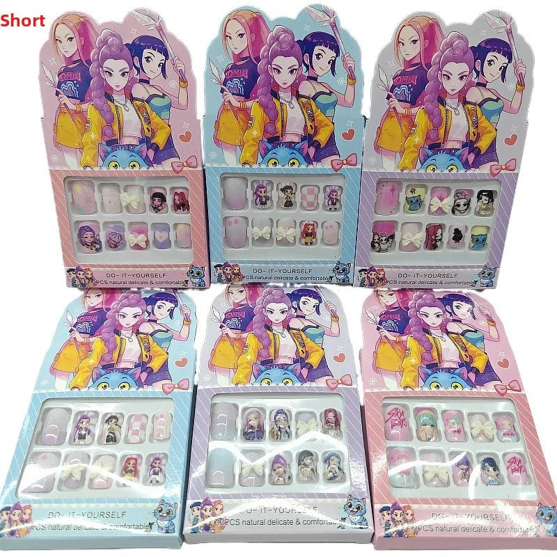 Faux Ongles Press-On Kawaii Enfant – Set Ongles Autocollants avec Colle Jelly